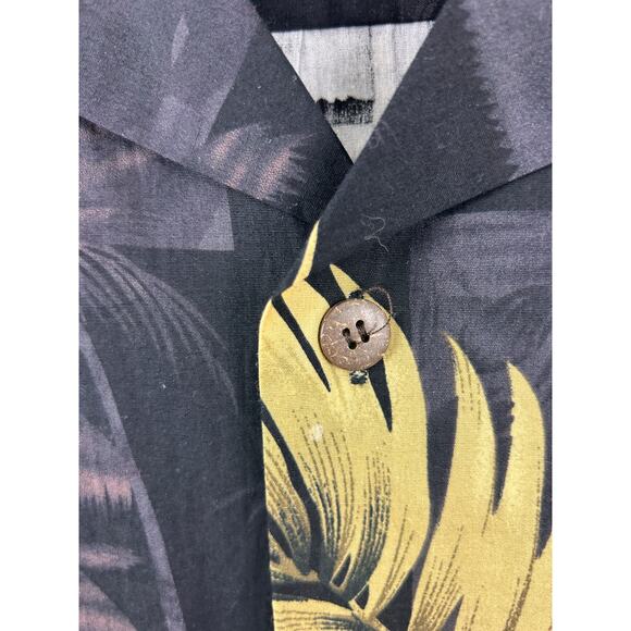 Palmwave Hawaiian Shirt Mens M Black Gold Palm Leaves Aloha Button Up - Picture 2 of 8